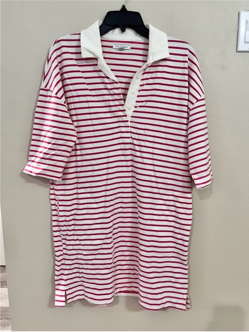 Free Assembly Red & White Striped Collar Shirt Dress